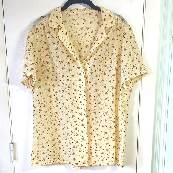EUC Retro Sheer Button Down - Fun Shapes 80s 90s - Picture 2 of 5